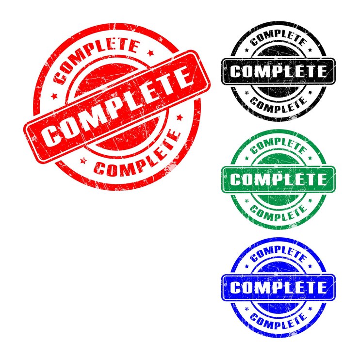 PSD complete grunge stamp collection in red black green and blue vector circular badge set