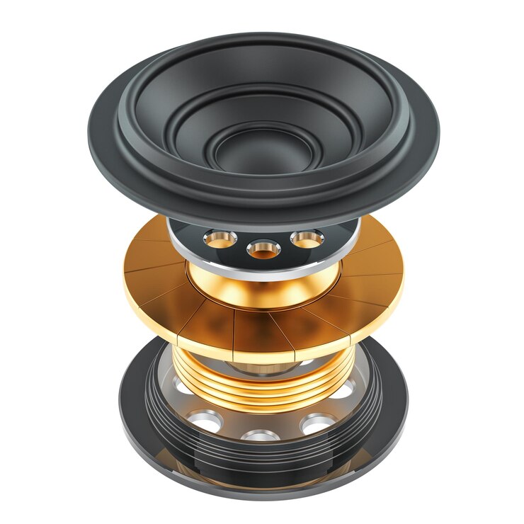 PSD componentes do earphone dynamic speaker drivers renderização 3d isolados em fundo transparente