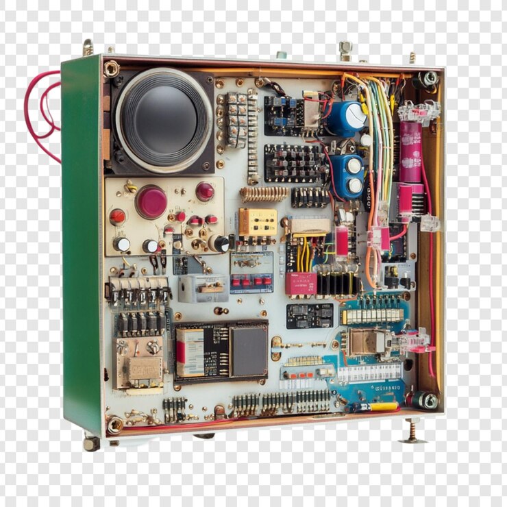PSD componenti interni di dispositivi elettronici vintage vista dettagliata
