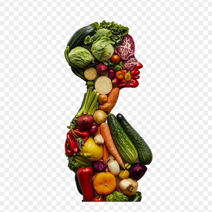 PSD composição criativa do corpo humano formada a partir de vegetais frescos isolados em fundo transparente