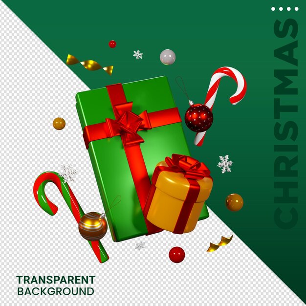 PSD composição de elementos de natal ilustração 3d fundo transparente