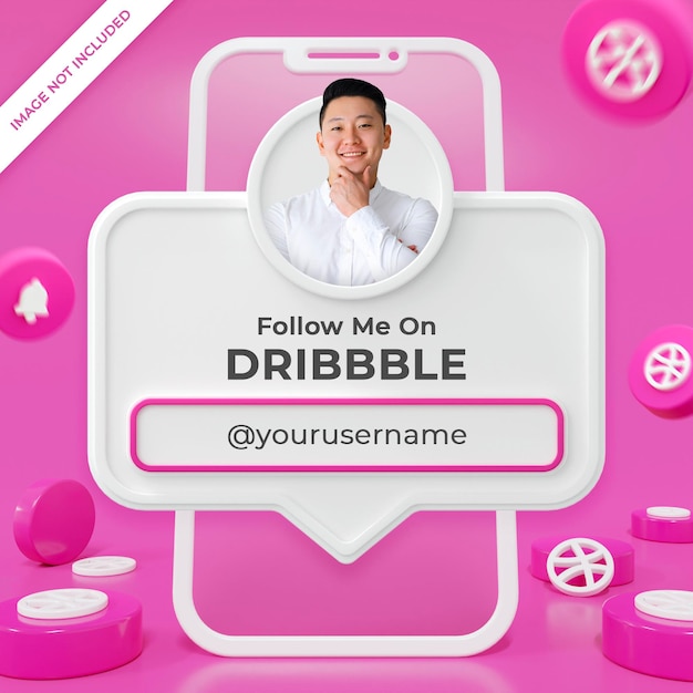 Composição de renderização 3d de banner de perfil dribbble