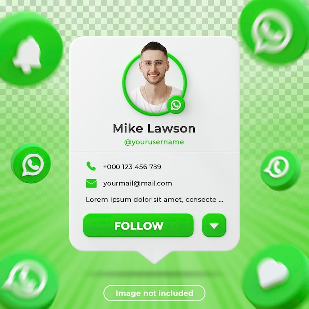 Composição de rótulo de renderização 3d de ícone de banner de perfil Whatsapp