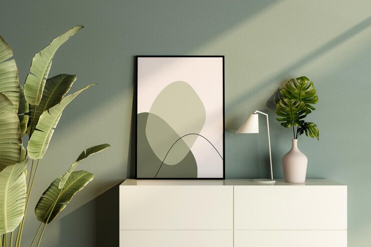 Composição floral com moldura vazia na mesa