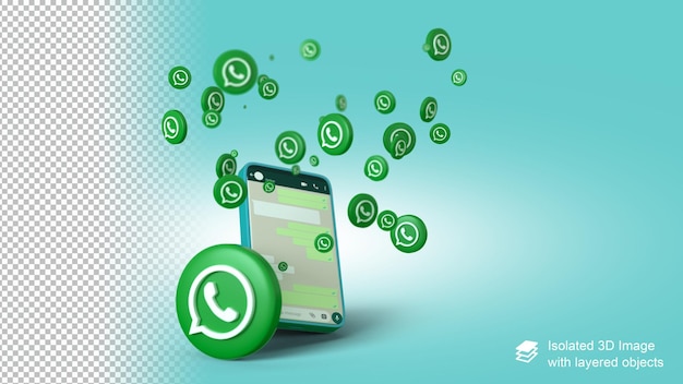 Composición 3D de aplicación whatsapp y teléfono móvil.