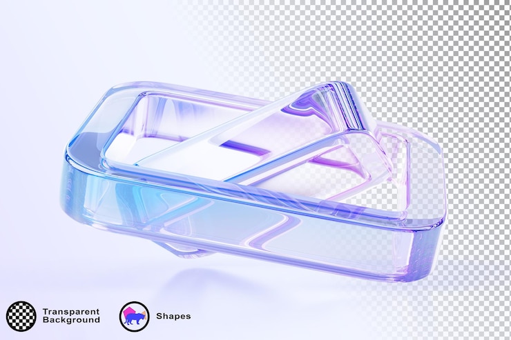 PSD composición abstracta en 3d de marcos cuadrados de vidrio con efecto de movimiento formas de marcos transparentes iridescentes con textura de gradiente holográfico ligero objeto de arte de cristal renderizado aislado