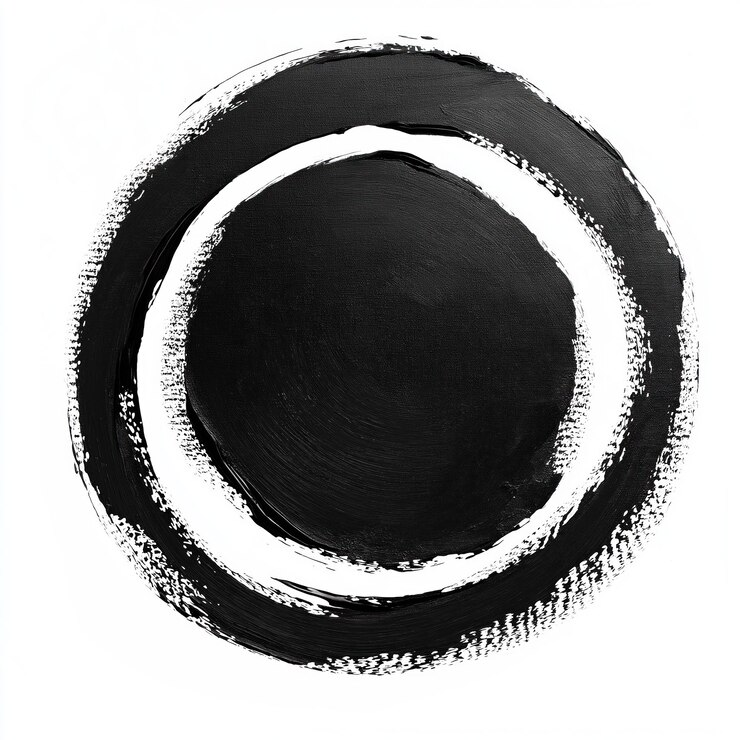 Composición abstracta en blanco y negro con gran forma circular Forma circular dominante negra