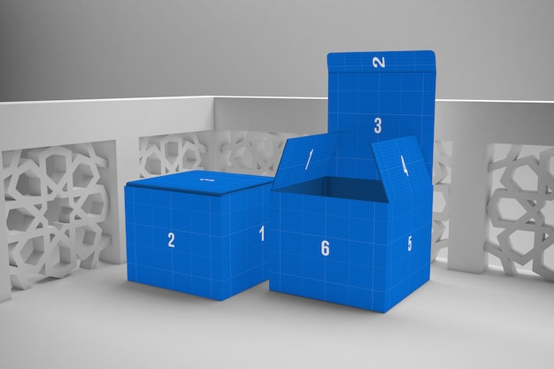 PSD composición árabe con maqueta de cajas azules