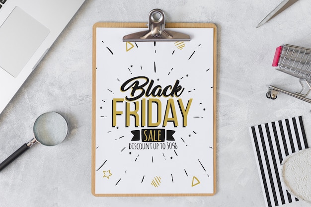 PSD composición de black friday con portapapeles