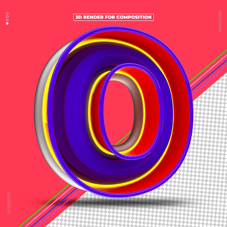 PSD composición colorida de la letra o en 3d