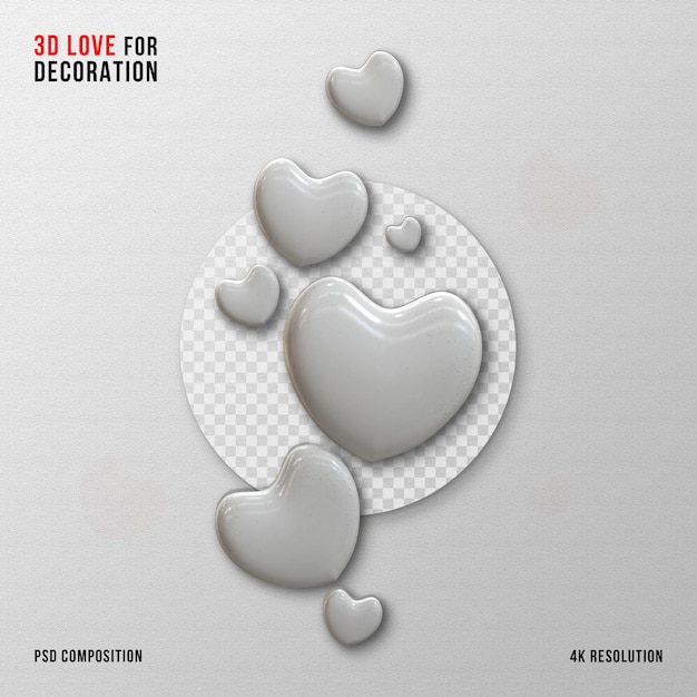 PSD composición decorativa de corazones de amor lindo del día de san valentín representación 3d aislada y transparente