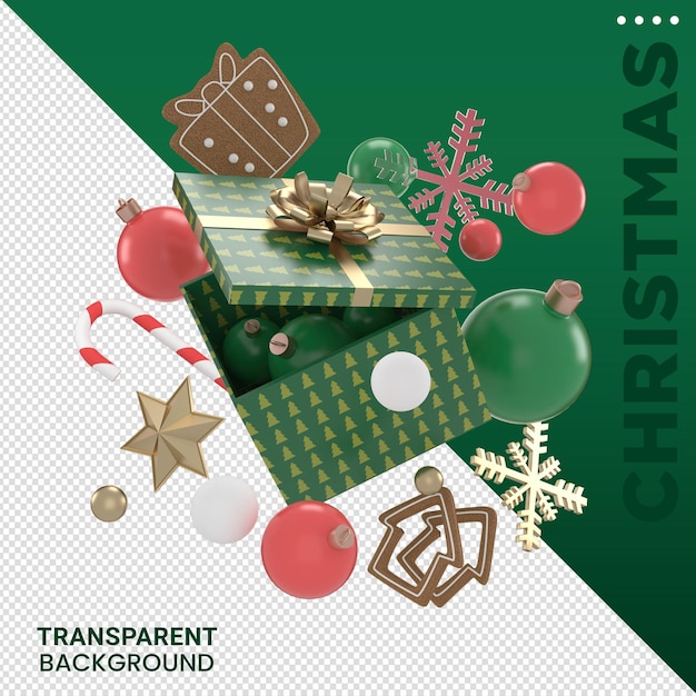 PSD composición de elementos de navidad ilustración 3d fondo transparente