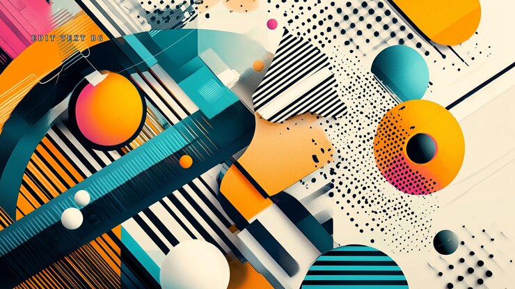 PSD composición geométrica abstracta con colores vibrantes círculos y líneas