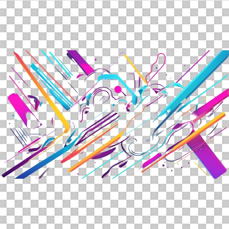PSD composición geométrica futurista abstracta con líneas dinámicas coloridas en un fondo transparente