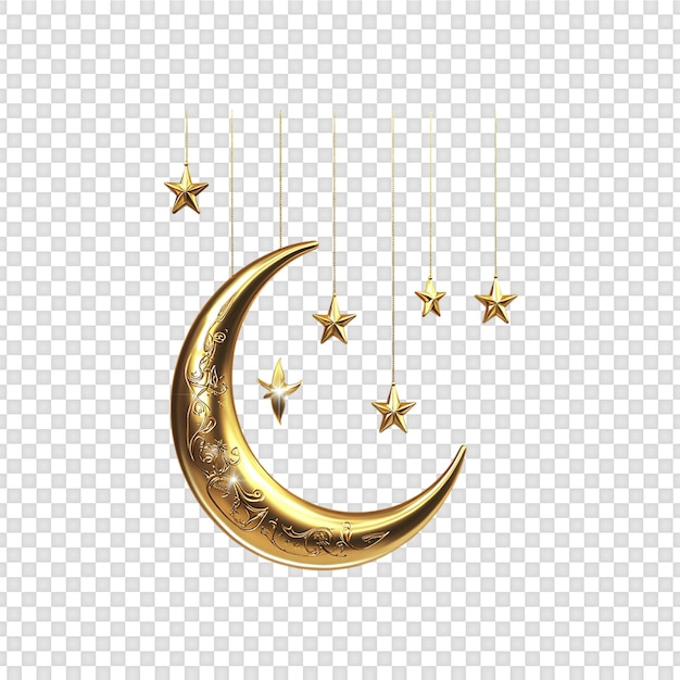 composición islámica de luna y estrellas de media luna dorada en un fondo transparente diseño decorativo