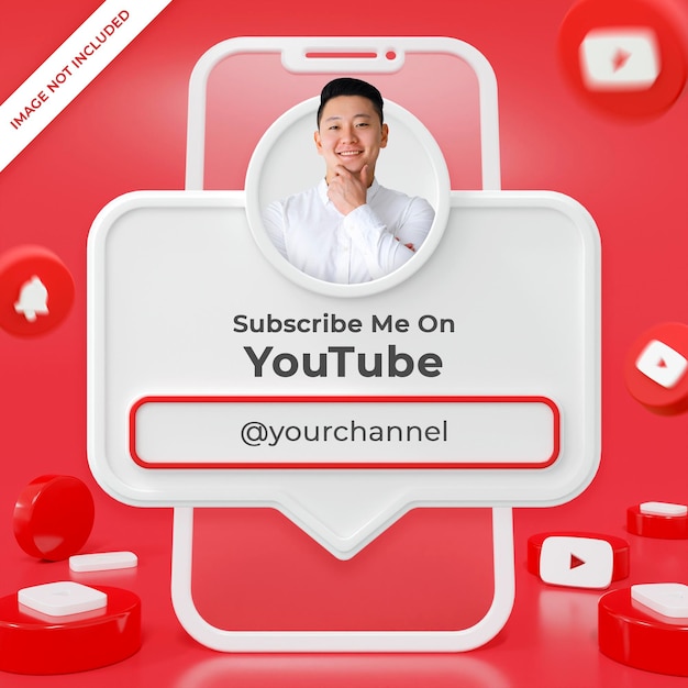 Composición de render 3d de banner de perfil de youtube