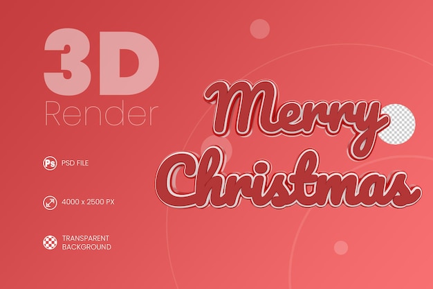 Composición de render 3d de etiqueta de letras de feliz navidad rojo y blanco