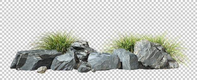 Composición de las rocas y el cutout de hierba de hierba fondos transparentes renderización 3D png