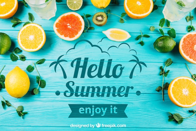 PSD composición de verano con frutas y copyspace