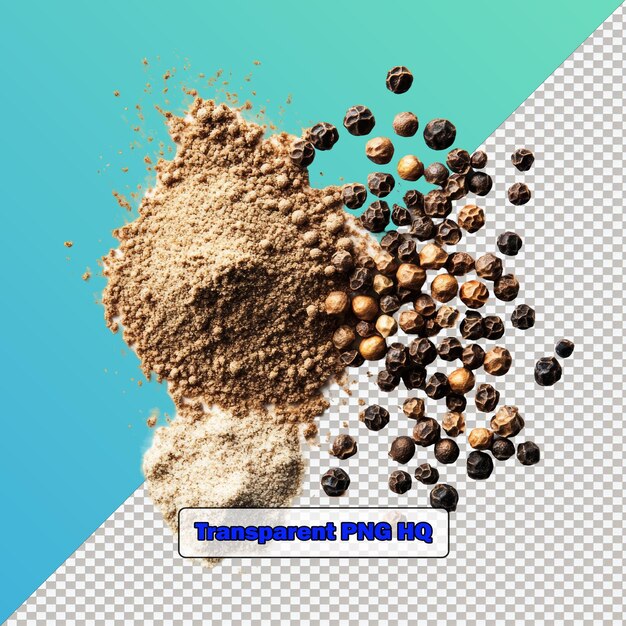 Una composición visualmente atractiva de semillas de pimienta enteras junto con una salpicadura de pimiento en polvo