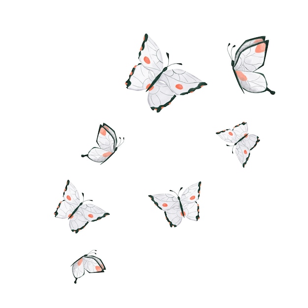 Composition à l'aquarelle Troupeau de papillons blancs volants Illustration numérique pour l'impression et le Web