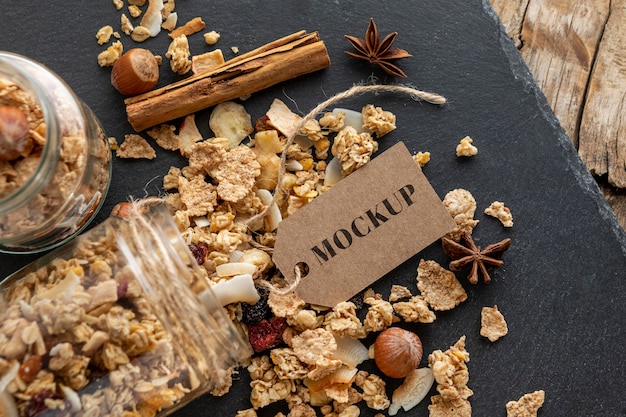 Composition De Céréales Pour Petit Déjeuner Avec Maquette D'étiquette