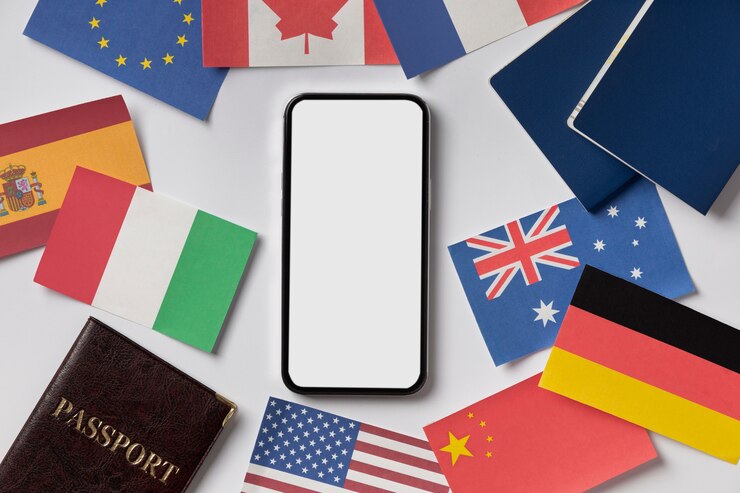 PSD composition de la demande de visa avec maquette de téléphone