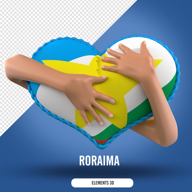 composition element with two hands holding a heart with the flag of roraima