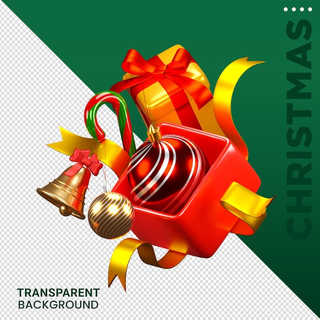 Composition d'éléments de Noël illustration 3D fond transparent