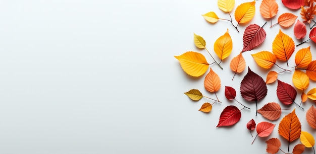 PSD composition de feuilles d'érable d'automne colorées sur fond blanc à l'étage plat vue supérieure