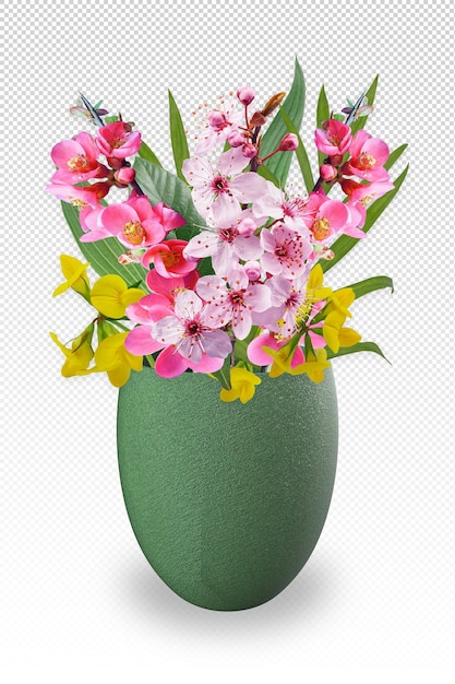 PSD composition avec vase coloré et fleurs