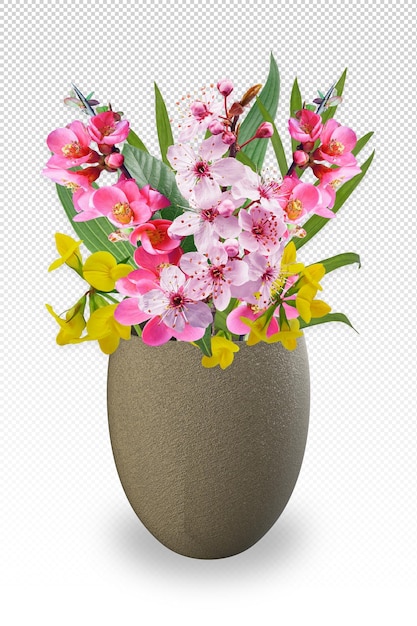 Composition avec vase coloré et fleurs