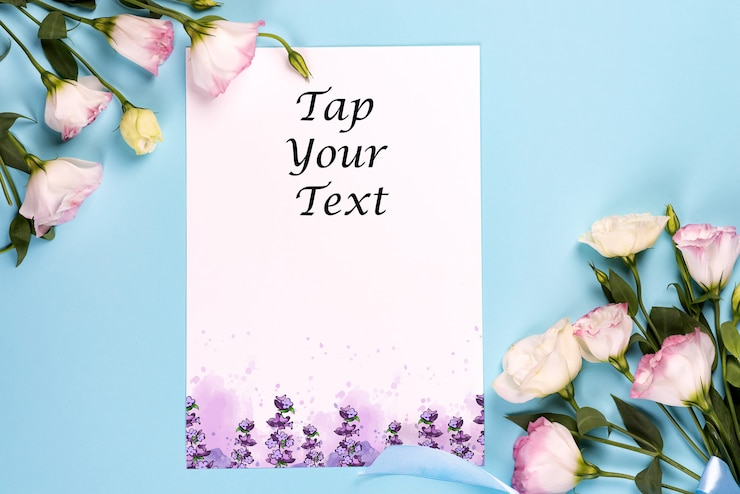 PSD composizione cornice con spazio vuoto nella carta centrale fatta di fioritura rosa eustoma mockup