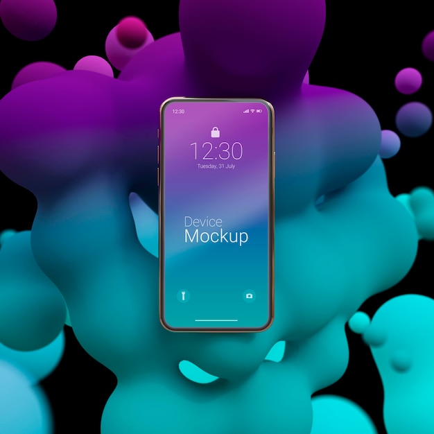 Composizione del telefono mock-up con liquidi astratti