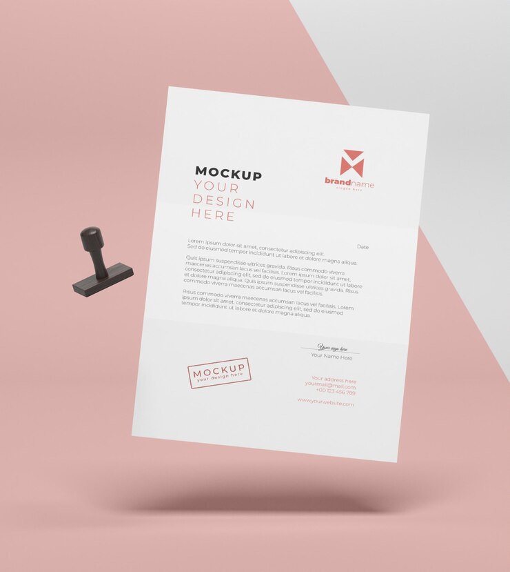PSD composizione di carta e sigillo mock-up levitante