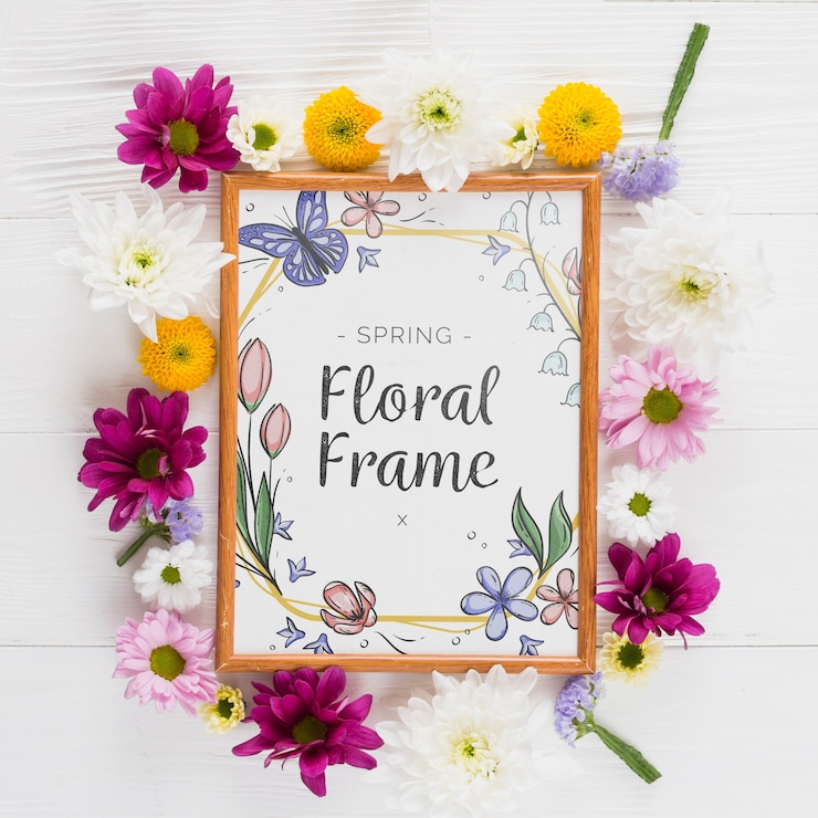 PSD composizione di cornice floreale per la primavera