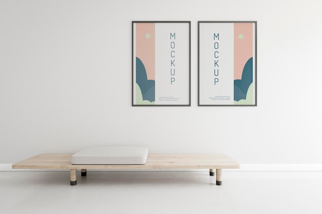 Composizione domestica vista frontale con cornice mock-up