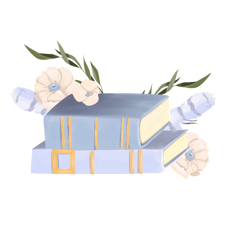 PSD composizione illustrativa con due libri rami con foglie verdi crema anemone fiori