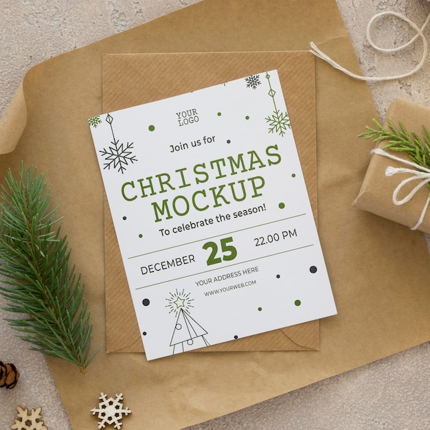 Composizione piatta laica del mock-up di elementi della vigilia di natale
