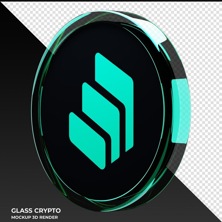 PSD compound comp glass crypto coin 3d illustration