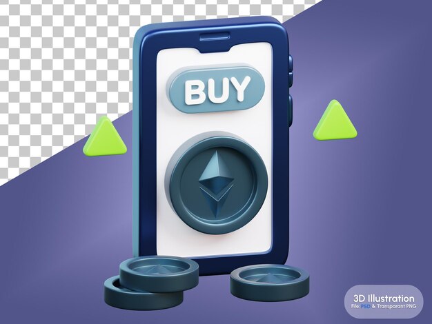 Compra de la criptomoneda Ethereum Ilustración en 3D