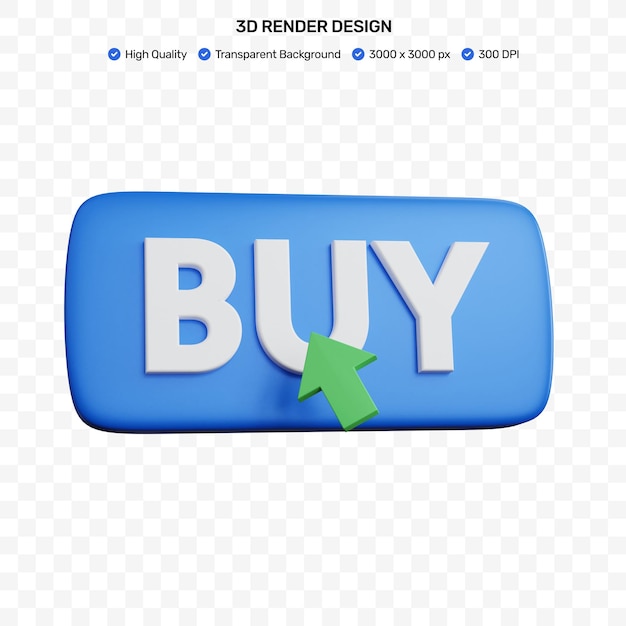 Compra de botão azul de renderização 3D e ponteiro do mouse isolado