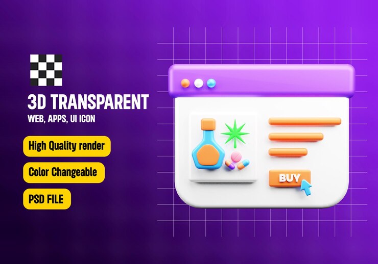 PSD compra drogas ilustración de icono 3d o aplicaciones de la web profunda y ilustración web 3d