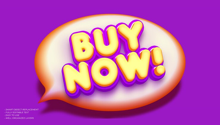 PSD comprar ahora diseño de palabra de recordatorio con efecto de texto de estilo 3d editable