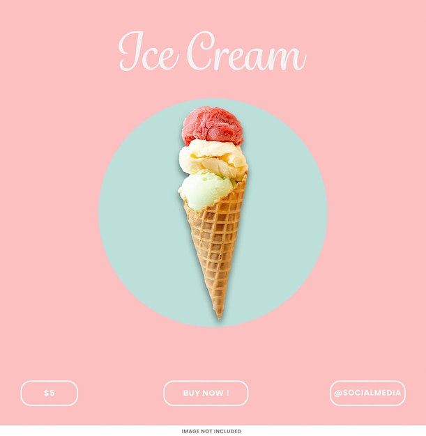 Comprar ahora helado plantilla de post de Instagram diseño psd