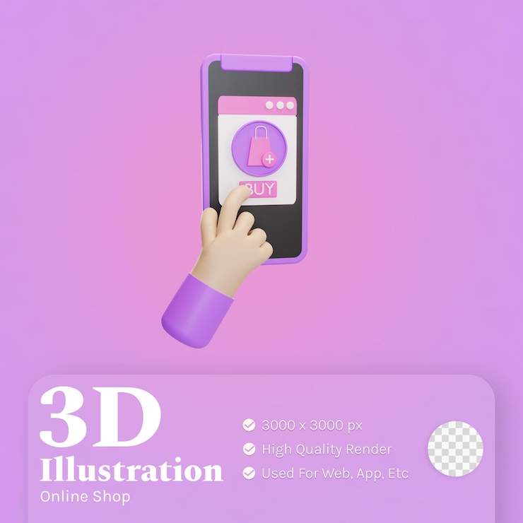 PSD comprar artículo tienda en línea ilustración 3d