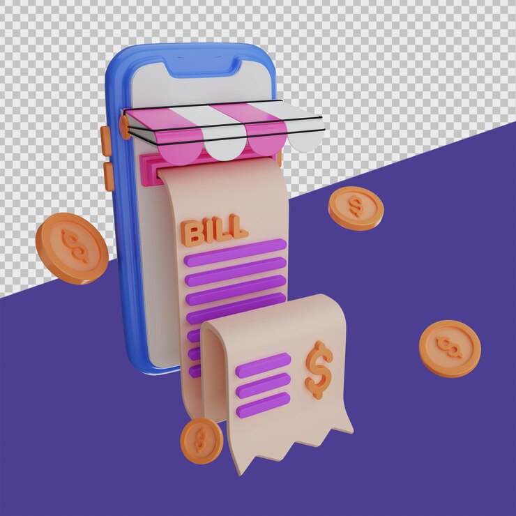 PSD compras bill 3d compras en línea ilustraciones