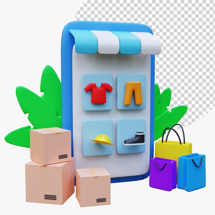PSD compras en línea 3d con conceptos de aplicaciones de compras