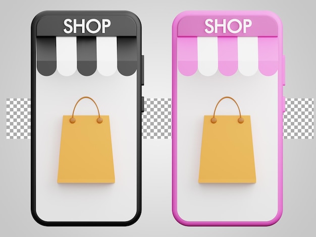 Compras móviles sobre fondo transparente 3D Render