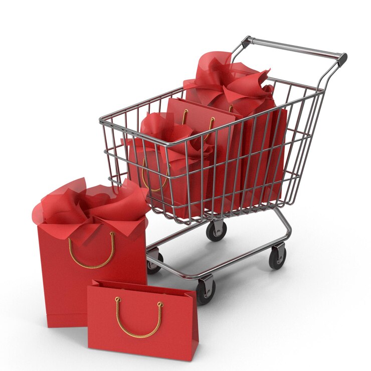 PSD compras navideñas con 3 bolsas rojas la alegría de la temporada capturada